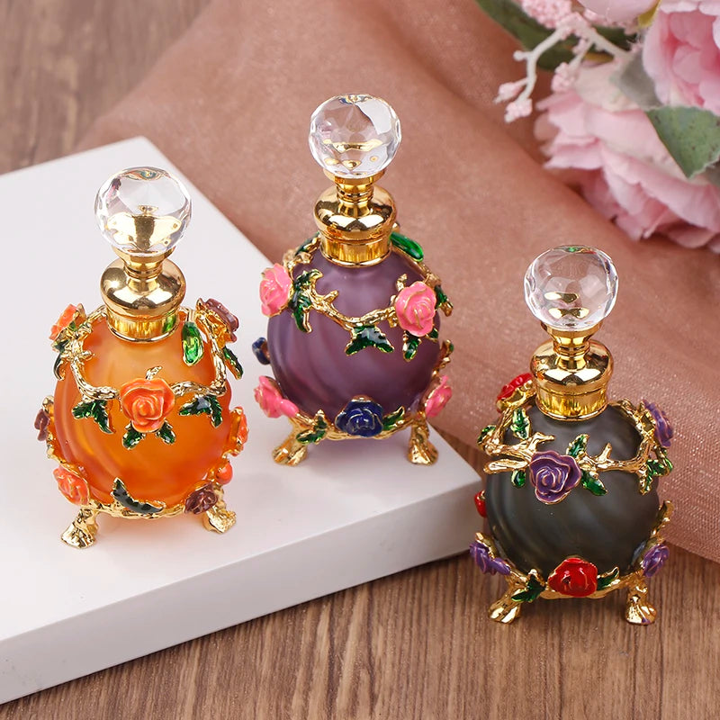 1Pc Dubai 15ML Beauty Salon Flowers Glass Perfume Empty Bottle Vacuum Bottle Essential Oil Olive Oil Reusable Storage Bottle