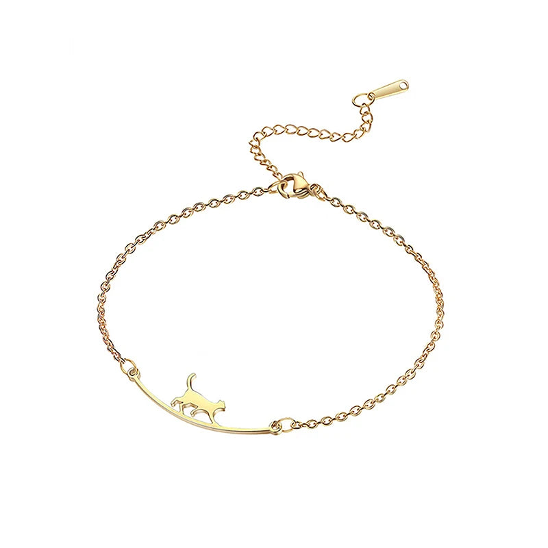 Lovely Trendy Stainless Steel Cute Cat Anklet Animal Pendant Chain Anklet For Women Girls Fashion Jewelry Birthday Gifts