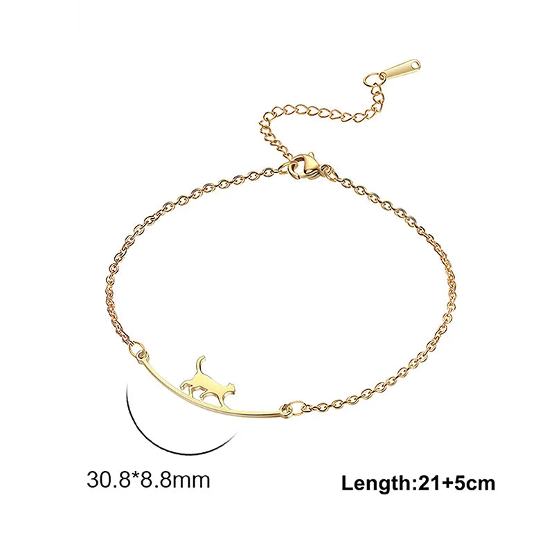 Lovely Trendy Stainless Steel Cute Cat Anklet Animal Pendant Chain Anklet For Women Girls Fashion Jewelry Birthday Gifts