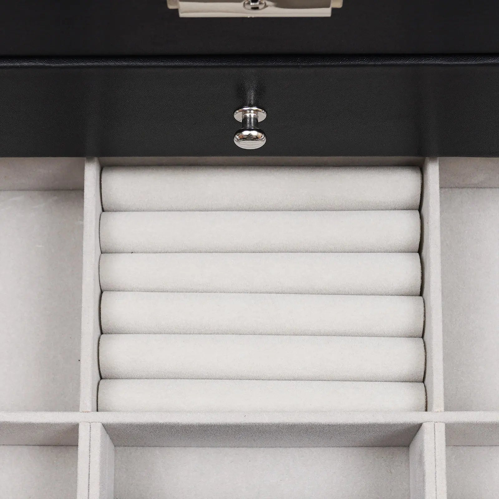 Bymaocar Black 3-Tier Drawer Jewelry Box, 12-Slot Watch Organizer W/ PU Leather & Metal Clasp, Eyeglass & Sunglass Storage Case