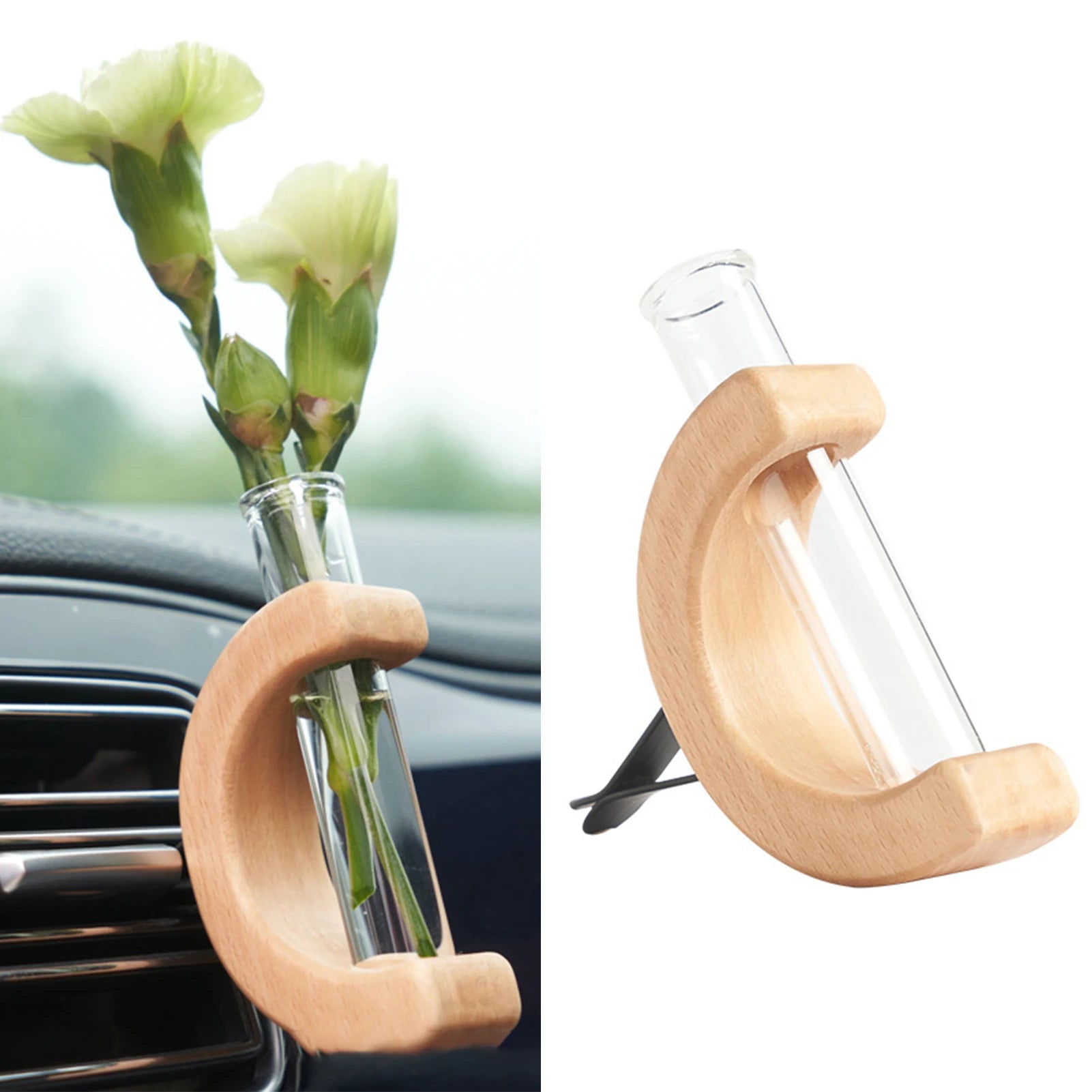 Car Flower Vase Vent Clip Portable Car Flower Planter Suitable for Vent Interior Wooden Decor MIAO