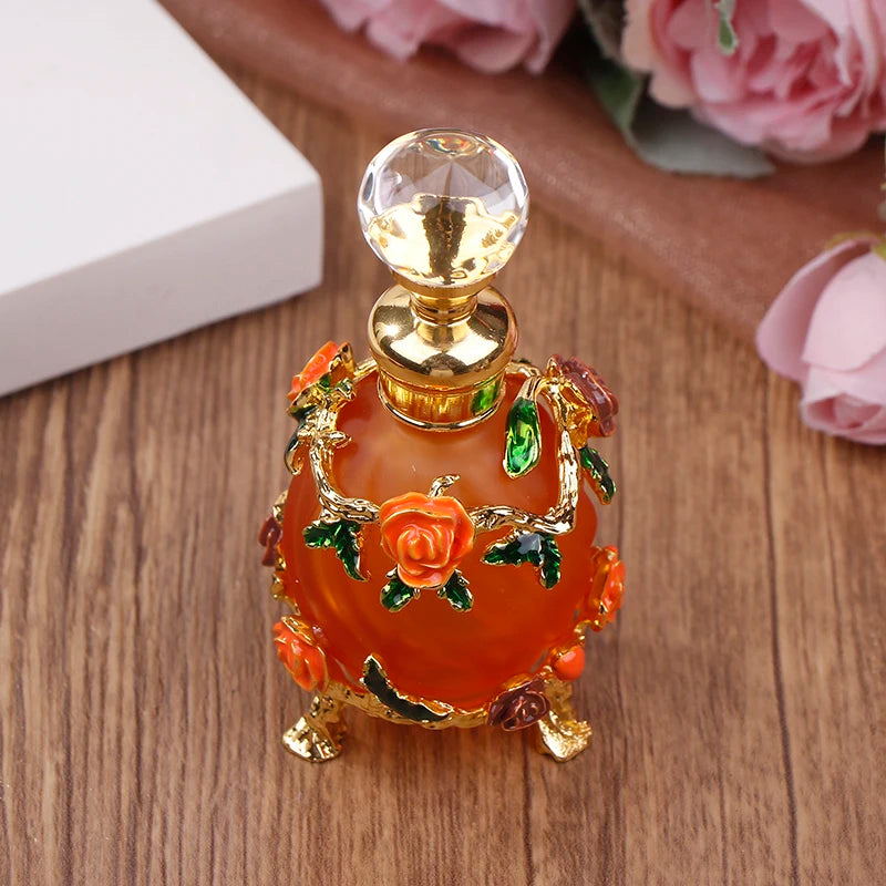 1Pc Dubai 15ML Beauty Salon Flowers Glass Perfume Empty Bottle Vacuum Bottle Essential Oil Olive Oil Reusable Storage Bottle