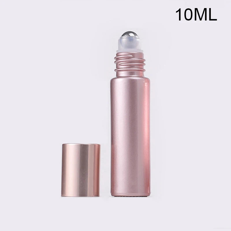 1PCS Glass Roll On Bottle 5/10ml Pink Roller Bottle Essential Oil Lip Gloss Refillable Tube Empty Jar Glass Perfume Bottle