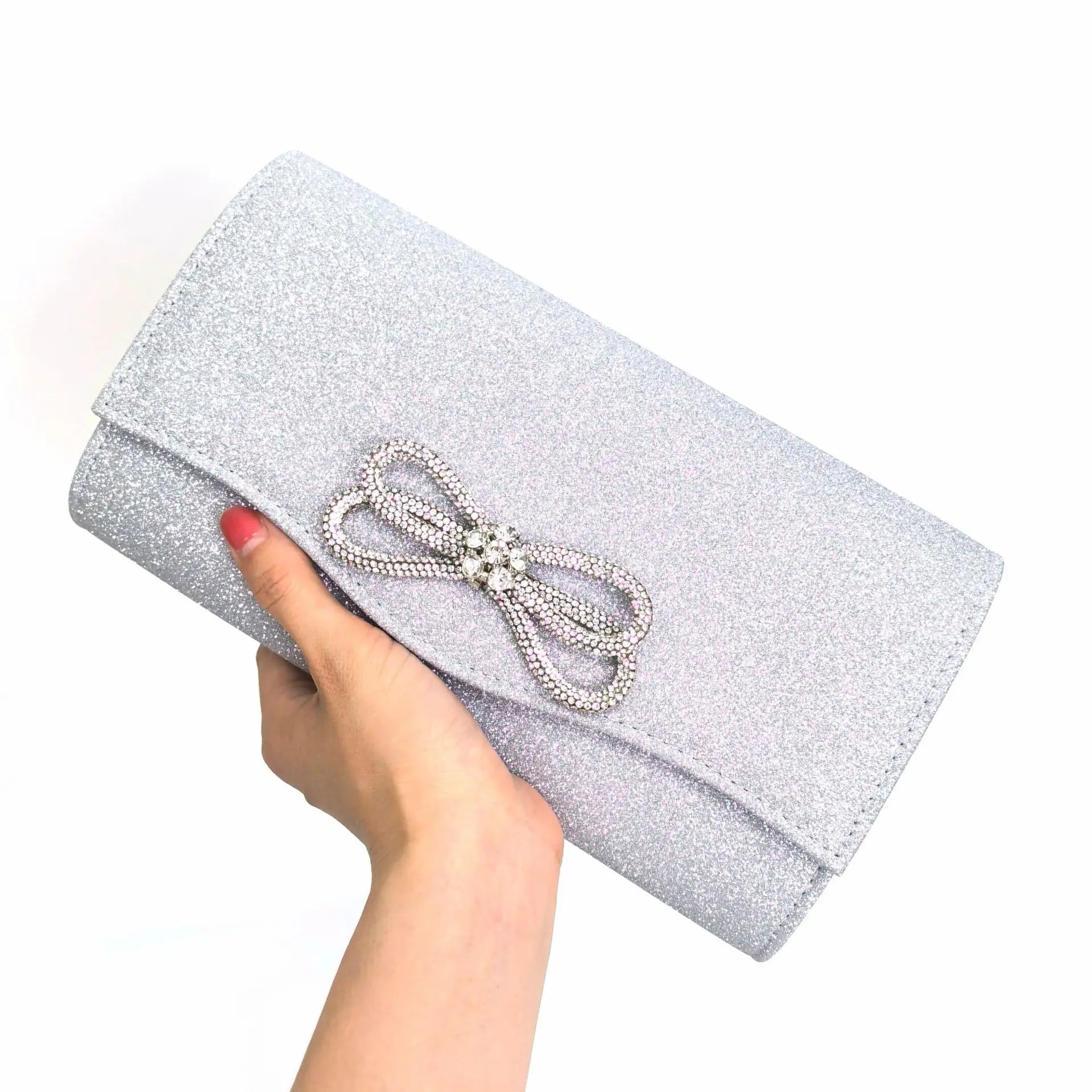Free shipping!!!PU Leather & Polyester Easy Matching Clutch BagLovely Jewelry with chain & with rhinestone bowknot pattern