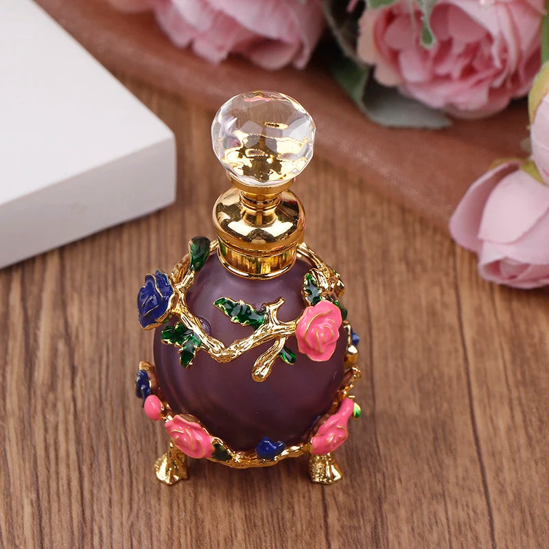 1Pc Dubai 15ML Beauty Salon Flowers Glass Perfume Empty Bottle Vacuum Bottle Essential Oil Olive Oil Reusable Storage Bottle