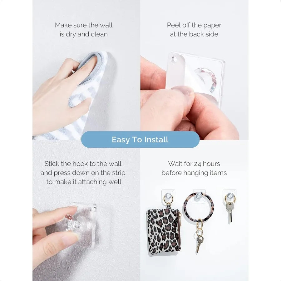 Wall Hooks for Hanging Adhesive Hooks 12Pack Acrylic Diamond Hooks Wall Hangers Decorative Hooks Clear Jewelry Hooks