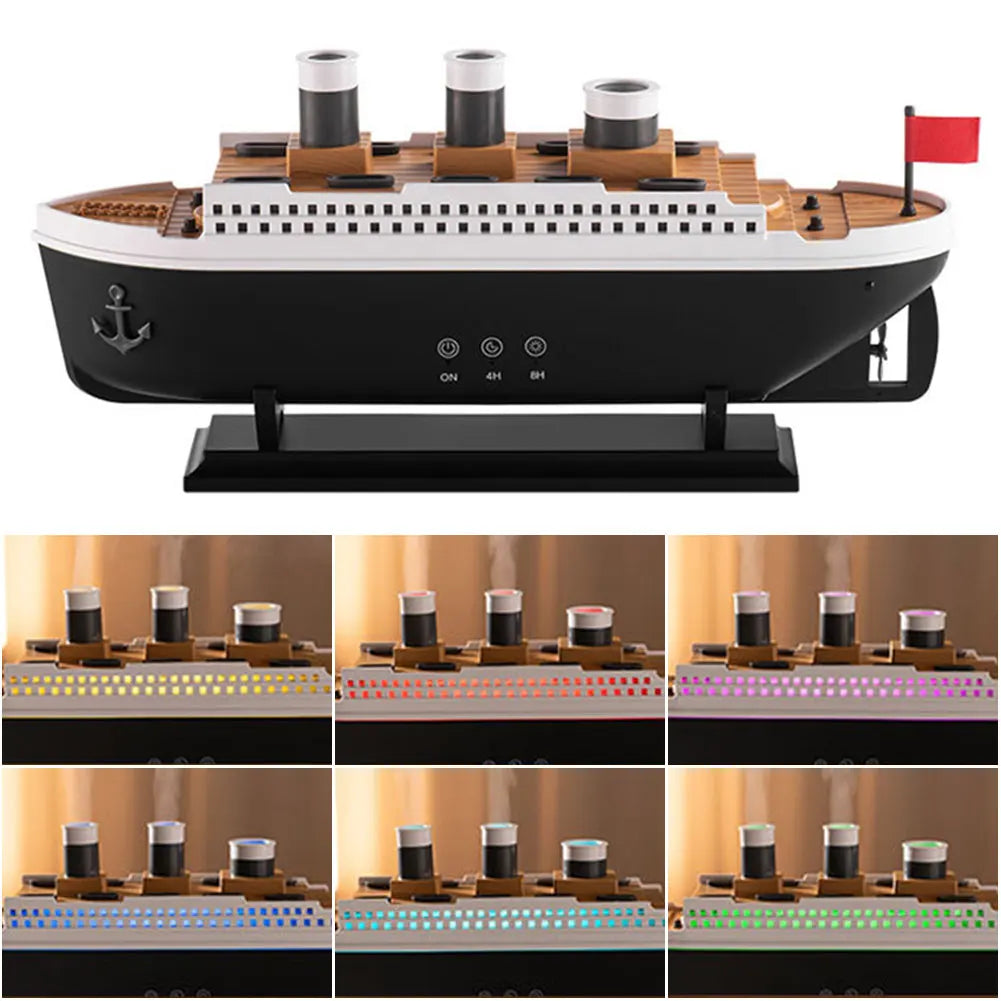 250ml Ocean Liner Essential Oil Diffuser with Remote Control Aromatherapy Diffuser Auto Shut-Off Night Light for Home Room