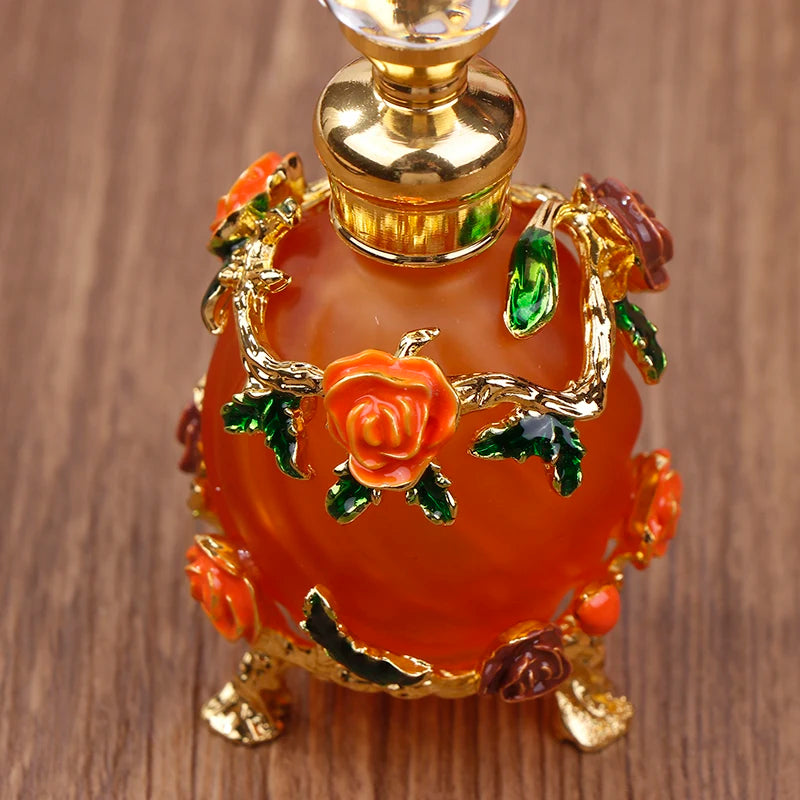 1Pc Dubai 15ML Beauty Salon Flowers Glass Perfume Empty Bottle Vacuum Bottle Essential Oil Olive Oil Reusable Storage Bottle