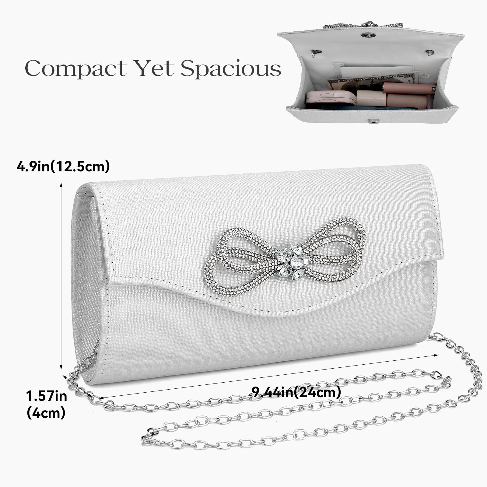 Free shipping!!!PU Leather & Polyester Easy Matching Clutch BagLovely Jewelry with chain & with rhinestone bowknot pattern