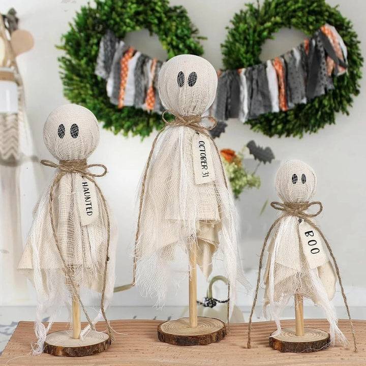 Ghost Wooden Stand Crafts Home Ambience Ornaments Spooky Wooden Decor for Indoor Shopping Centre