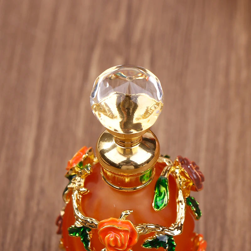 1Pc Dubai 15ML Beauty Salon Flowers Glass Perfume Empty Bottle Vacuum Bottle Essential Oil Olive Oil Reusable Storage Bottle