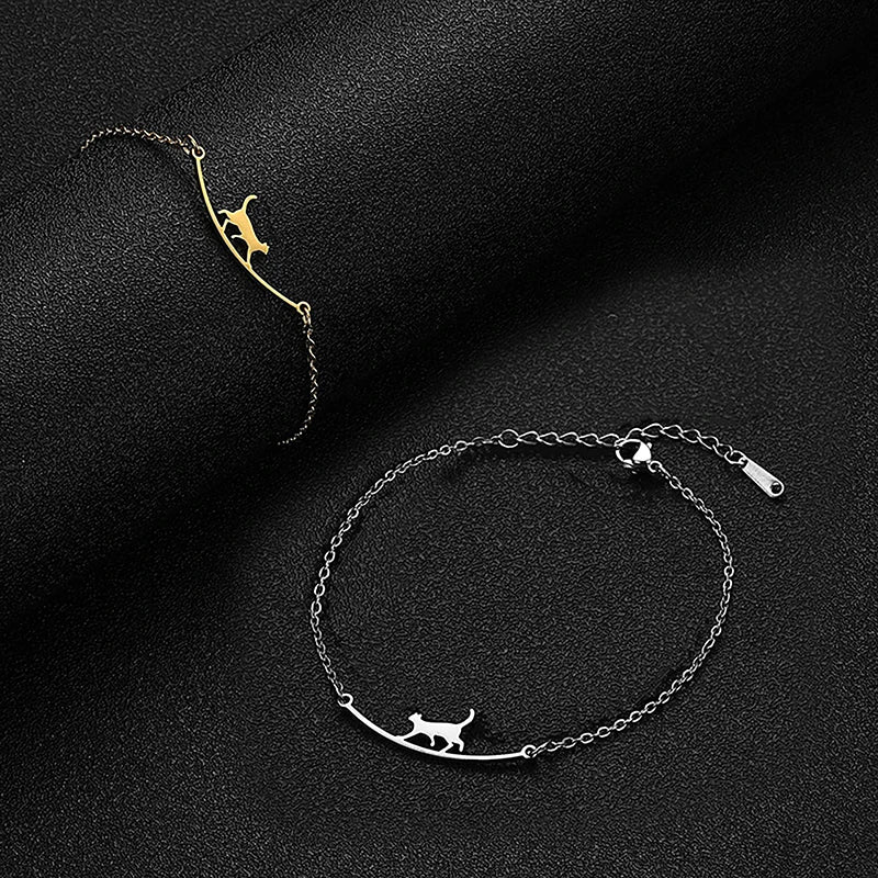 Lovely Trendy Stainless Steel Cute Cat Anklet Animal Pendant Chain Anklet For Women Girls Fashion Jewelry Birthday Gifts