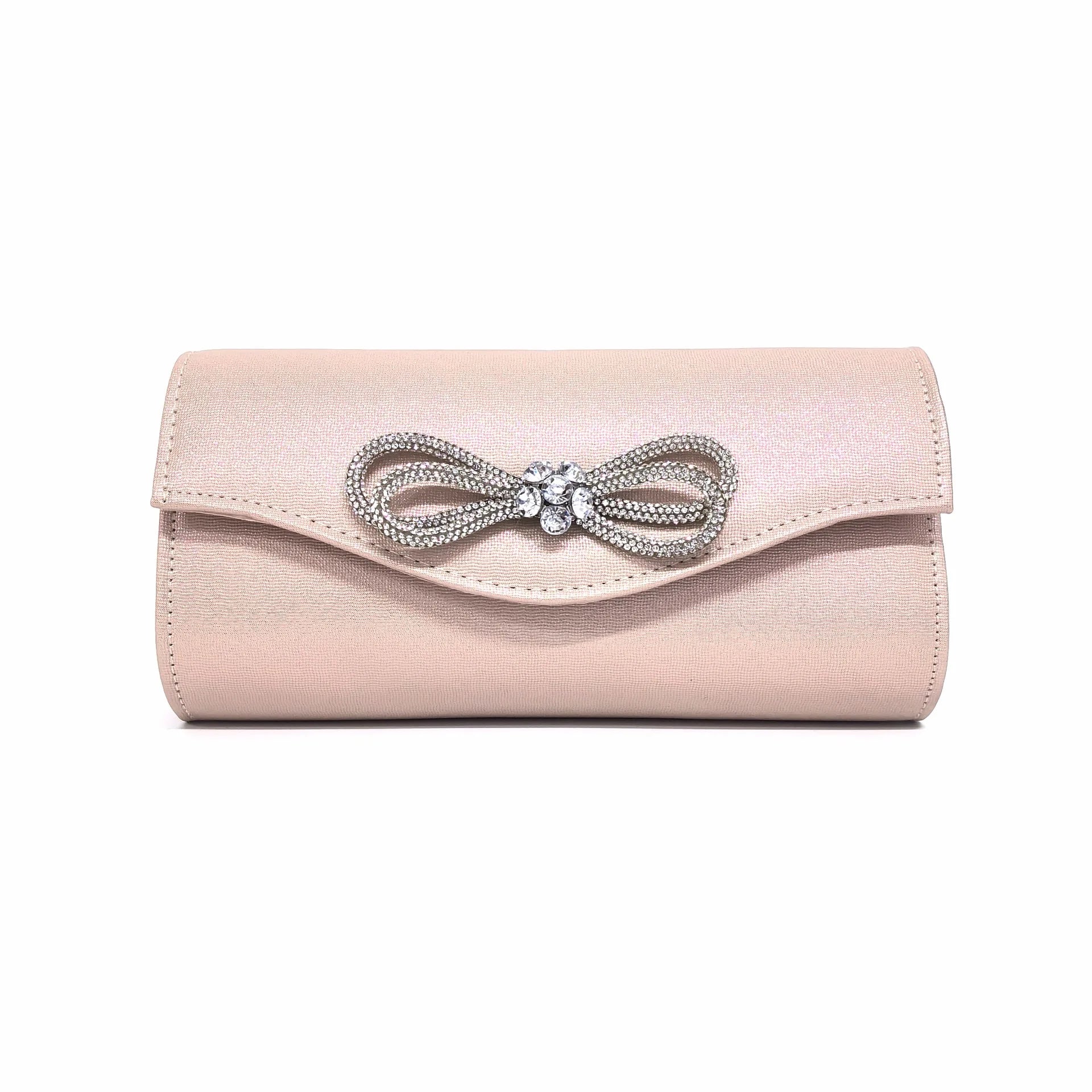 Free shipping!!!PU Leather & Polyester Easy Matching Clutch BagLovely Jewelry with chain & with rhinestone bowknot pattern
