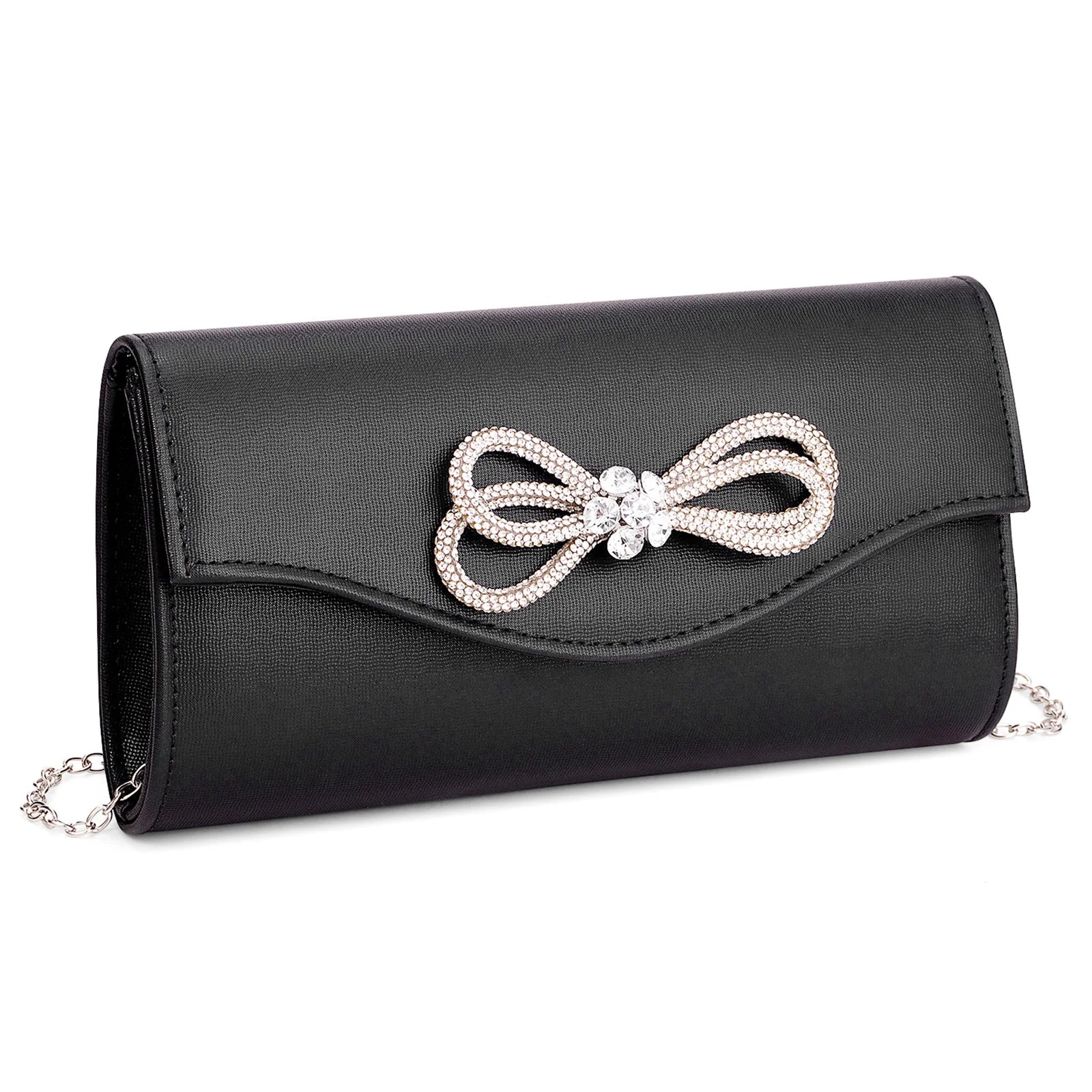 Free shipping!!!PU Leather & Polyester Easy Matching Clutch BagLovely Jewelry with chain & with rhinestone bowknot pattern