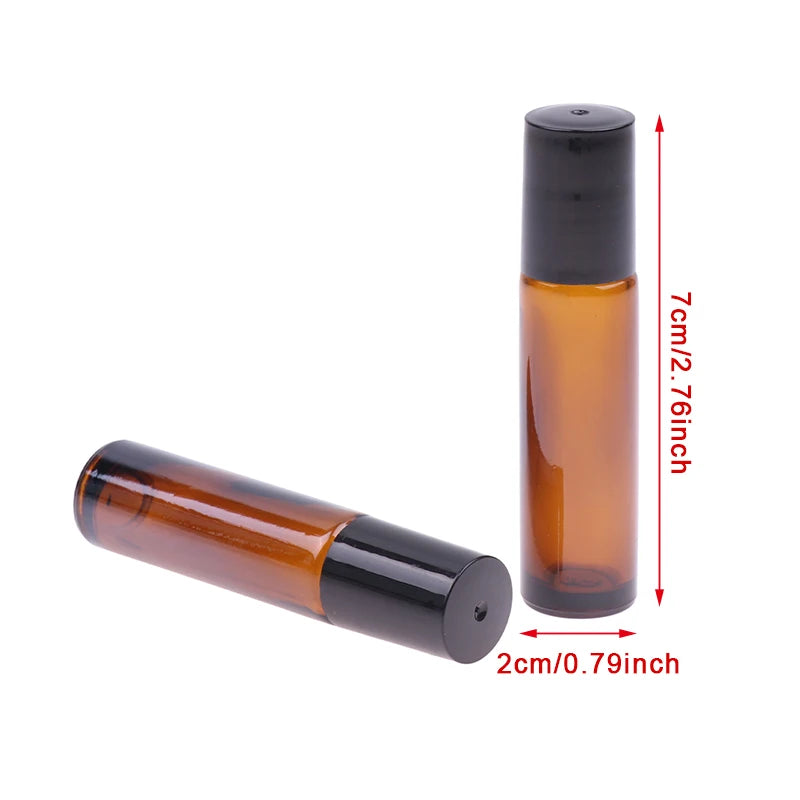10ml Amber Thin Glass Roll on Bottle Sample Test Essential Oil Vials with Roller Metal Glass Ball