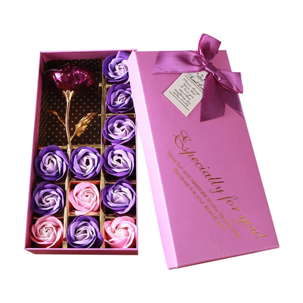 12pcs Handmade Soap Flower Gift Box DIY Artificial Scent Rose Carnation Flowers for Valentine's Day Wedding Party Decoration