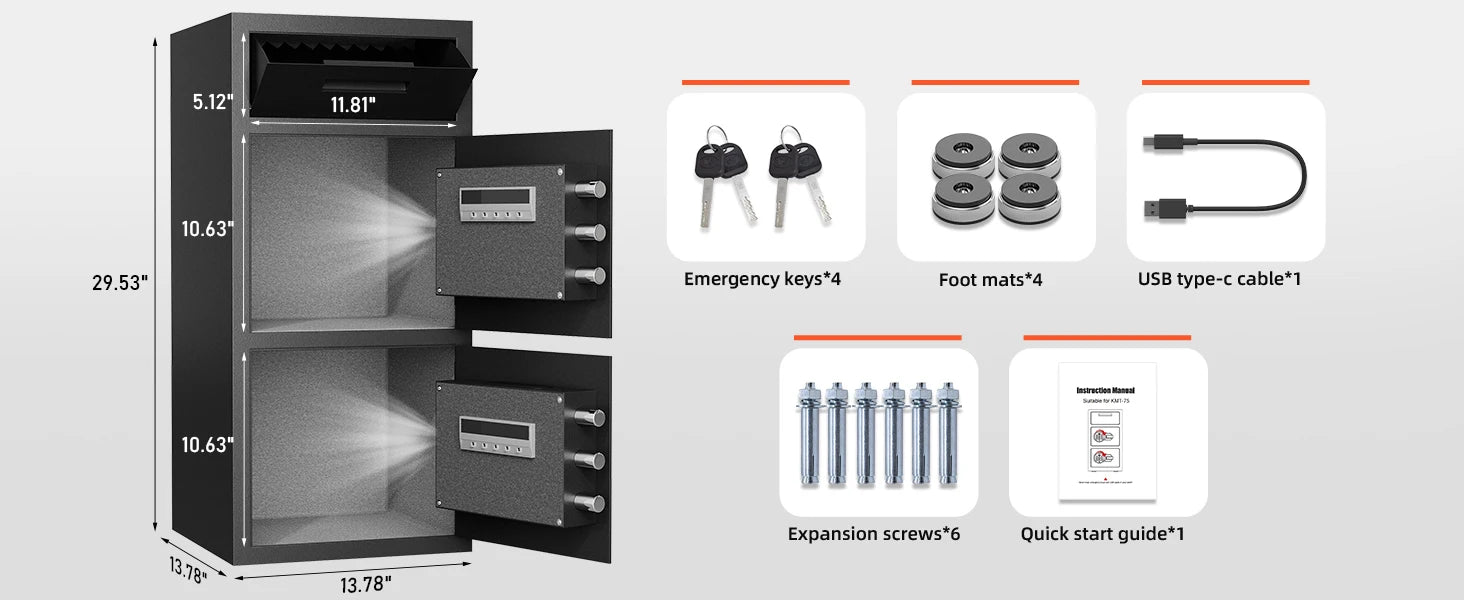 Kavey 6.5 Cub Large Safe with Depository Drop Slot, Digital Keypad & Dual Alarm, Home Safe for Documents Cash, Jewelry