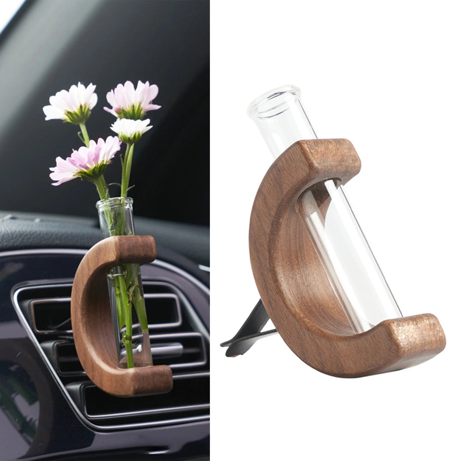 Car Flower Vase Vent Clip Portable Car Flower Planter Suitable for Vent Interior Wooden Decor MIAO