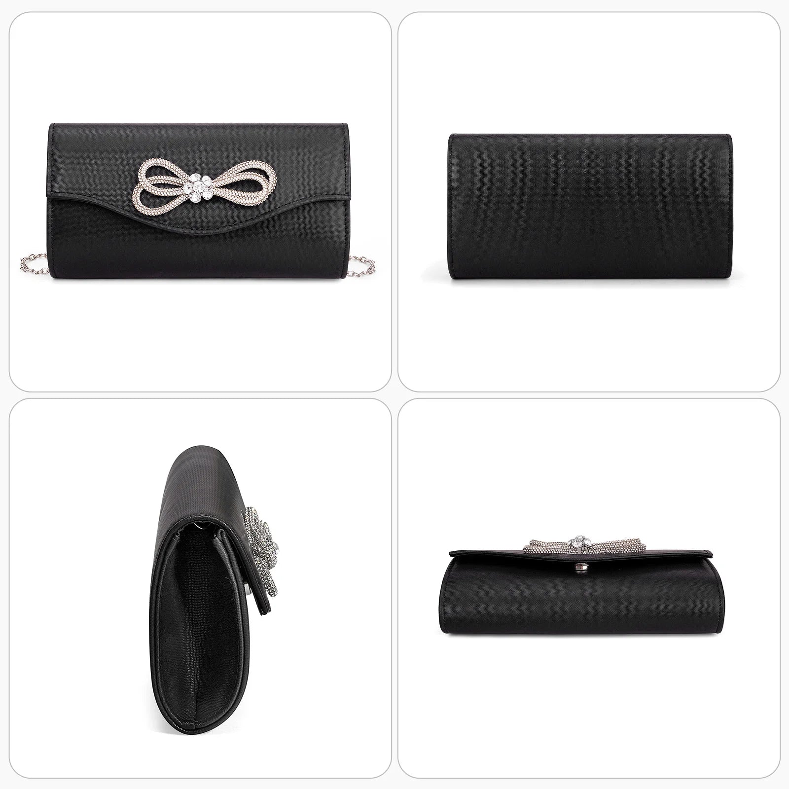 Free shipping!!!PU Leather & Polyester Easy Matching Clutch BagLovely Jewelry with chain & with rhinestone bowknot pattern
