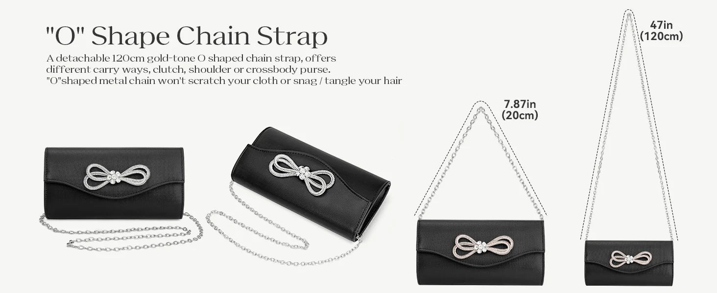 Free shipping!!!PU Leather & Polyester Easy Matching Clutch BagLovely Jewelry with chain & with rhinestone bowknot pattern