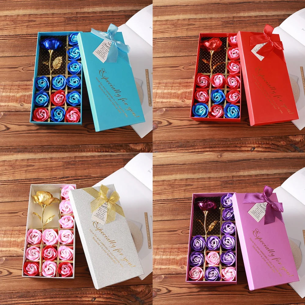 12pcs Handmade Soap Flower Gift Box DIY Artificial Scent Rose Carnation Flowers for Valentine's Day Wedding Party Decoration