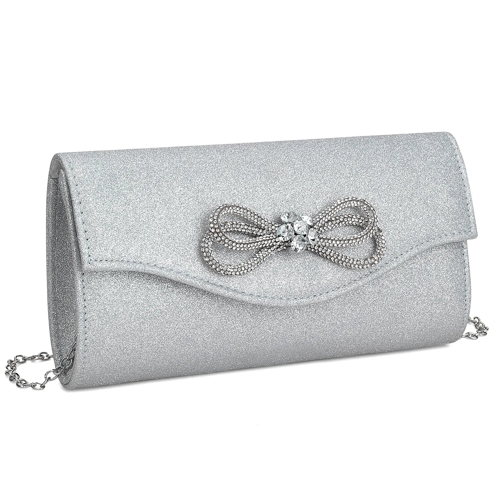 Free shipping!!!PU Leather & Polyester Easy Matching Clutch BagLovely Jewelry with chain & with rhinestone bowknot pattern