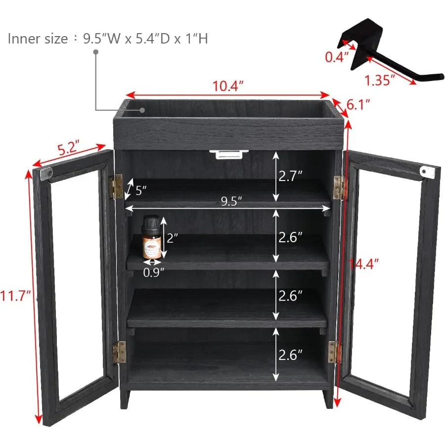 Small Wooden Countertop Storage Cabinet with Adjustable Shelves and Removable Hooks Perfect for Perfume Pantry Essential Oil 10