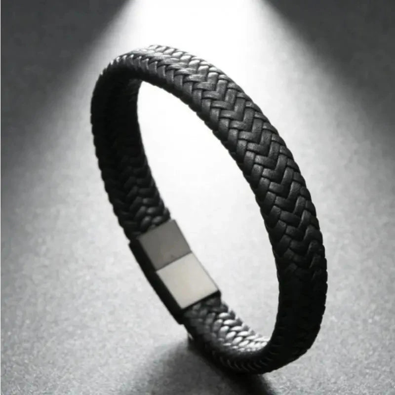 Classic Black Leather Bracelet For Men Hand Jewelry Gift Handsome Bracelet