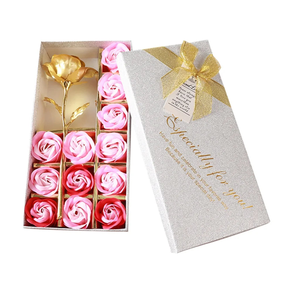 12pcs Handmade Soap Flower Gift Box DIY Artificial Scent Rose Carnation Flowers for Valentine's Day Wedding Party Decoration
