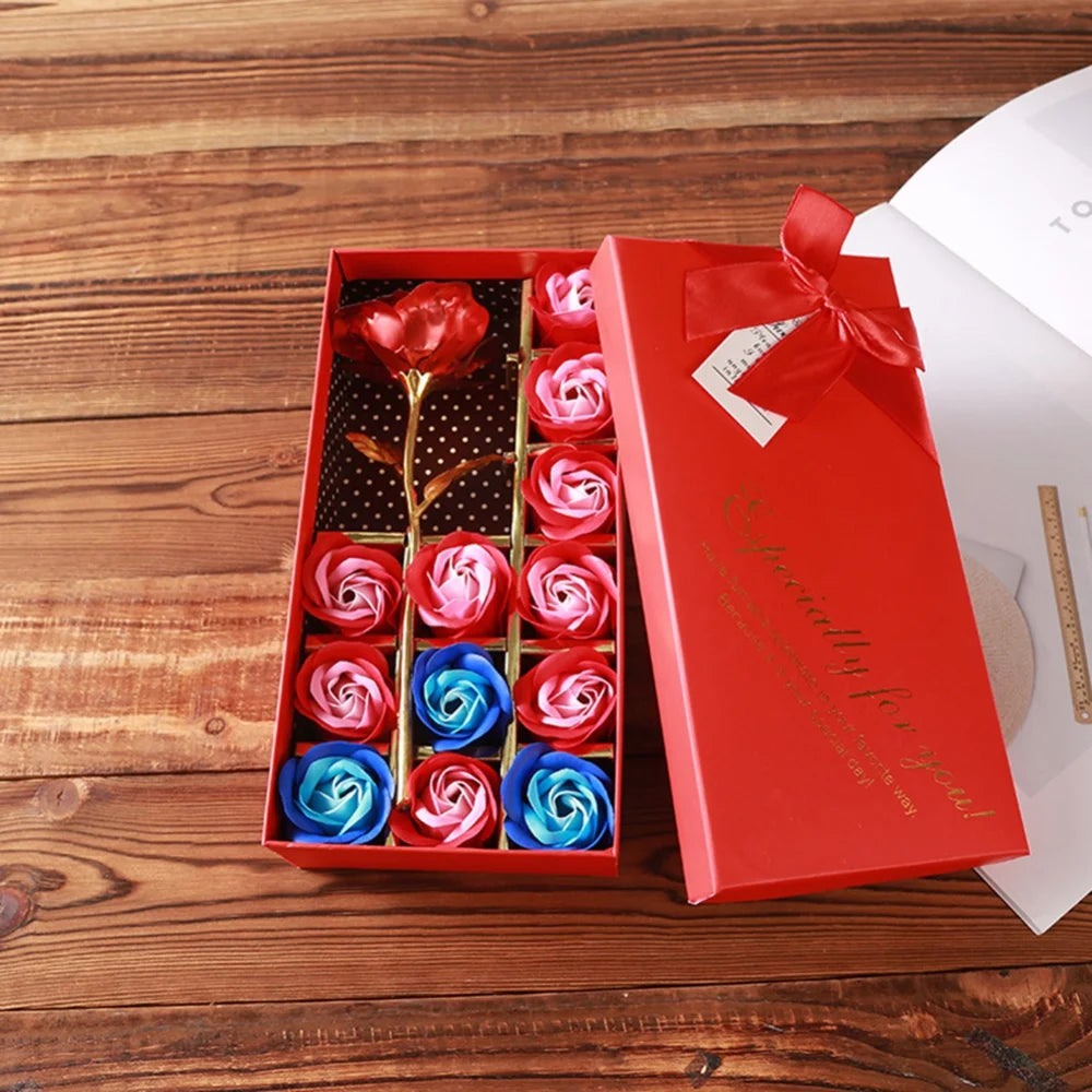 12pcs Handmade Soap Flower Gift Box DIY Artificial Scent Rose Carnation Flowers for Valentine's Day Wedding Party Decoration