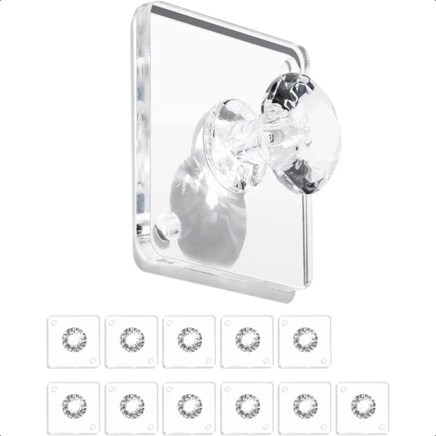 Wall Hooks for Hanging Adhesive Hooks 12Pack Acrylic Diamond Hooks Wall Hangers Decorative Hooks Clear Jewelry Hooks