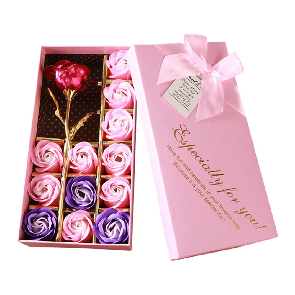 12pcs Handmade Soap Flower Gift Box DIY Artificial Scent Rose Carnation Flowers for Valentine's Day Wedding Party Decoration