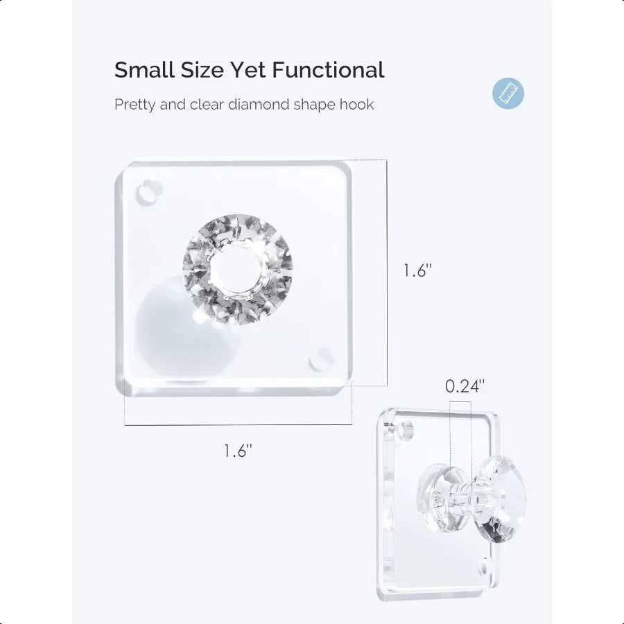 Wall Hooks for Hanging Adhesive Hooks 12Pack Acrylic Diamond Hooks Wall Hangers Decorative Hooks Clear Jewelry Hooks