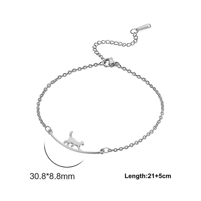 Lovely Trendy Stainless Steel Cute Cat Anklet Animal Pendant Chain Anklet For Women Girls Fashion Jewelry Birthday Gifts