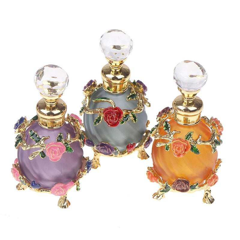 1Pc Dubai 15ML Beauty Salon Flowers Glass Perfume Empty Bottle Vacuum Bottle Essential Oil Olive Oil Reusable Storage Bottle