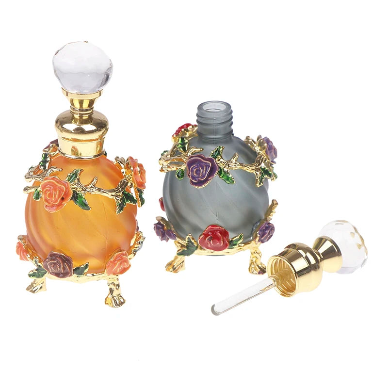 1Pc Dubai 15ML Beauty Salon Flowers Glass Perfume Empty Bottle Vacuum Bottle Essential Oil Olive Oil Reusable Storage Bottle