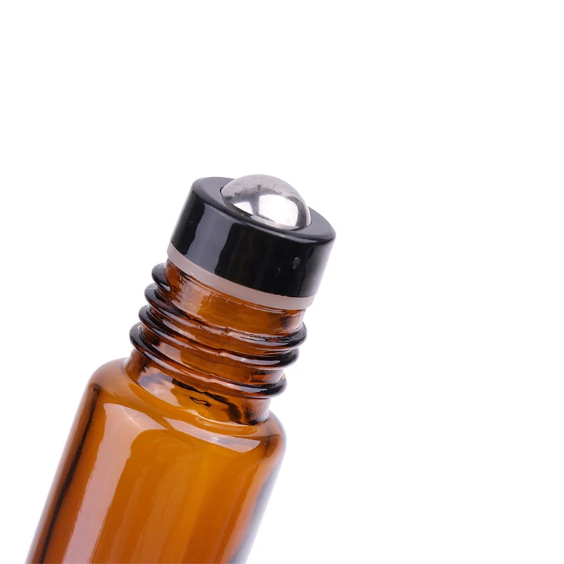 10ml Amber Thin Glass Roll on Bottle Sample Test Essential Oil Vials with Roller Metal Glass Ball