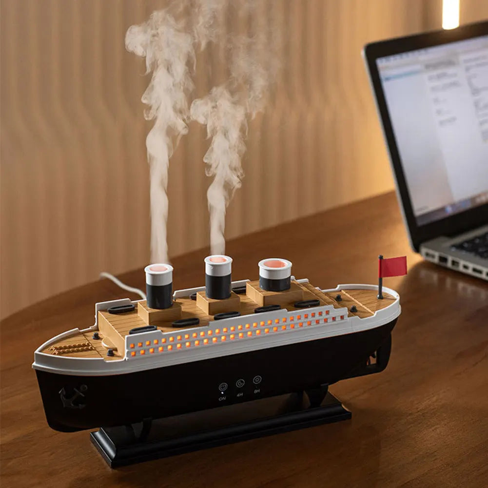250ml Ocean Liner Essential Oil Diffuser with Remote Control Aromatherapy Diffuser Auto Shut-Off Night Light for Home Room