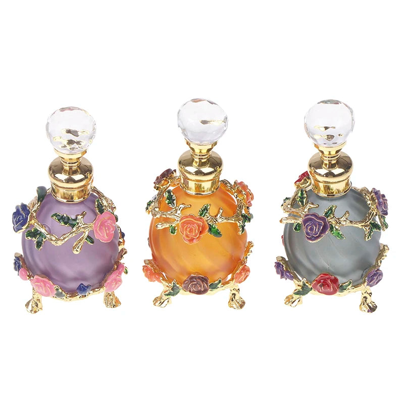 1Pc Dubai 15ML Beauty Salon Flowers Glass Perfume Empty Bottle Vacuum Bottle Essential Oil Olive Oil Reusable Storage Bottle