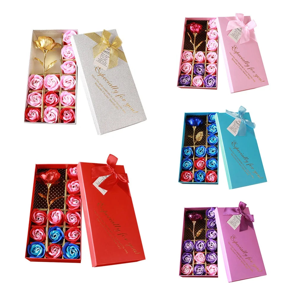 12pcs Handmade Soap Flower Gift Box DIY Artificial Scent Rose Carnation Flowers for Valentine's Day Wedding Party Decoration