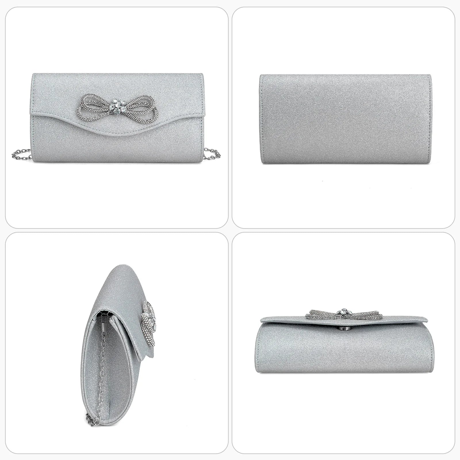 Free shipping!!!PU Leather & Polyester Easy Matching Clutch BagLovely Jewelry with chain & with rhinestone bowknot pattern