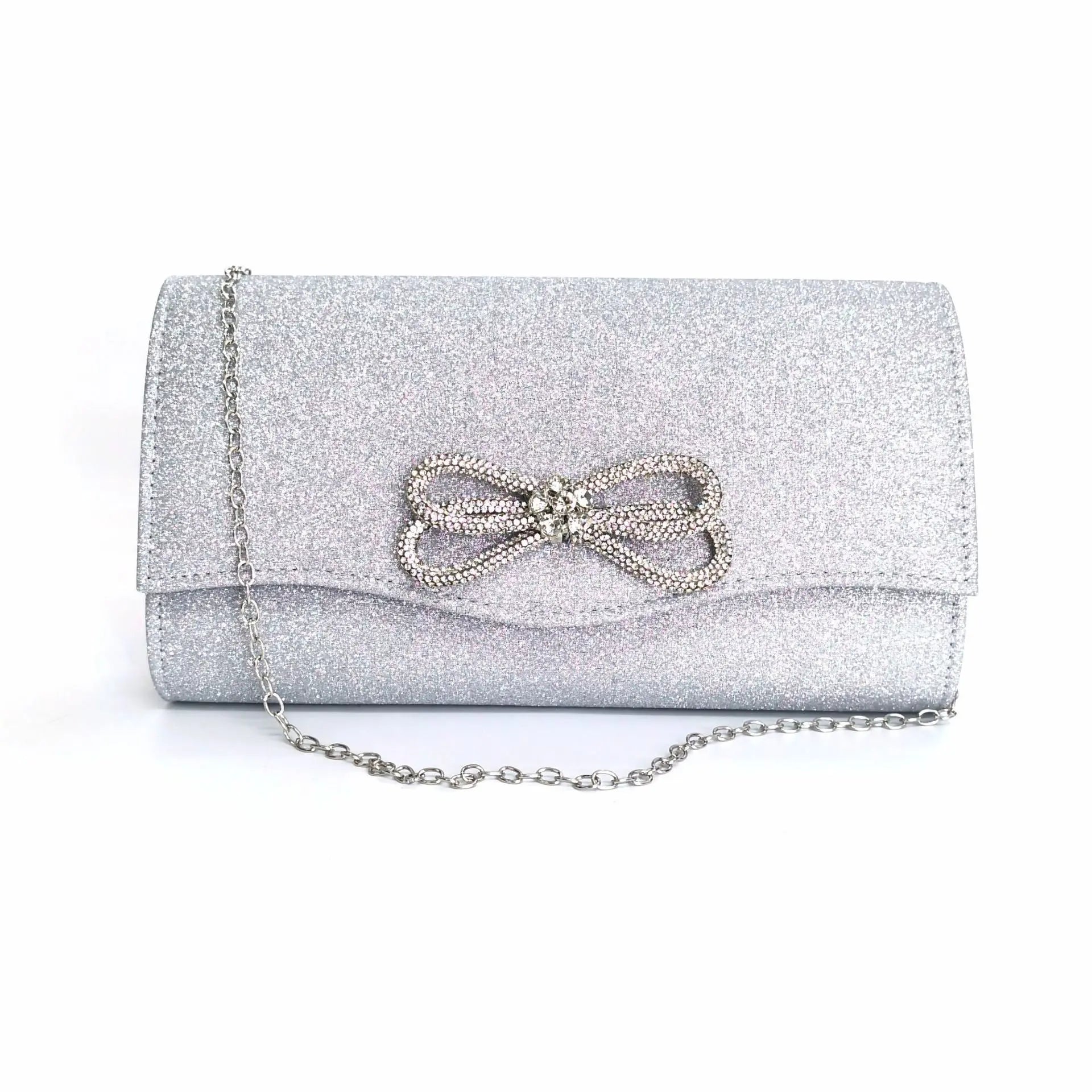 Free shipping!!!PU Leather & Polyester Easy Matching Clutch BagLovely Jewelry with chain & with rhinestone bowknot pattern