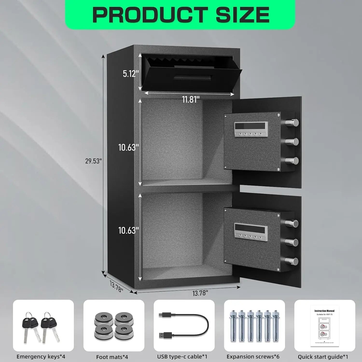 Kavey 6.5 Cub Large Safe with Depository Drop Slot, Digital Keypad & Dual Alarm, Home Safe for Documents Cash, Jewelry